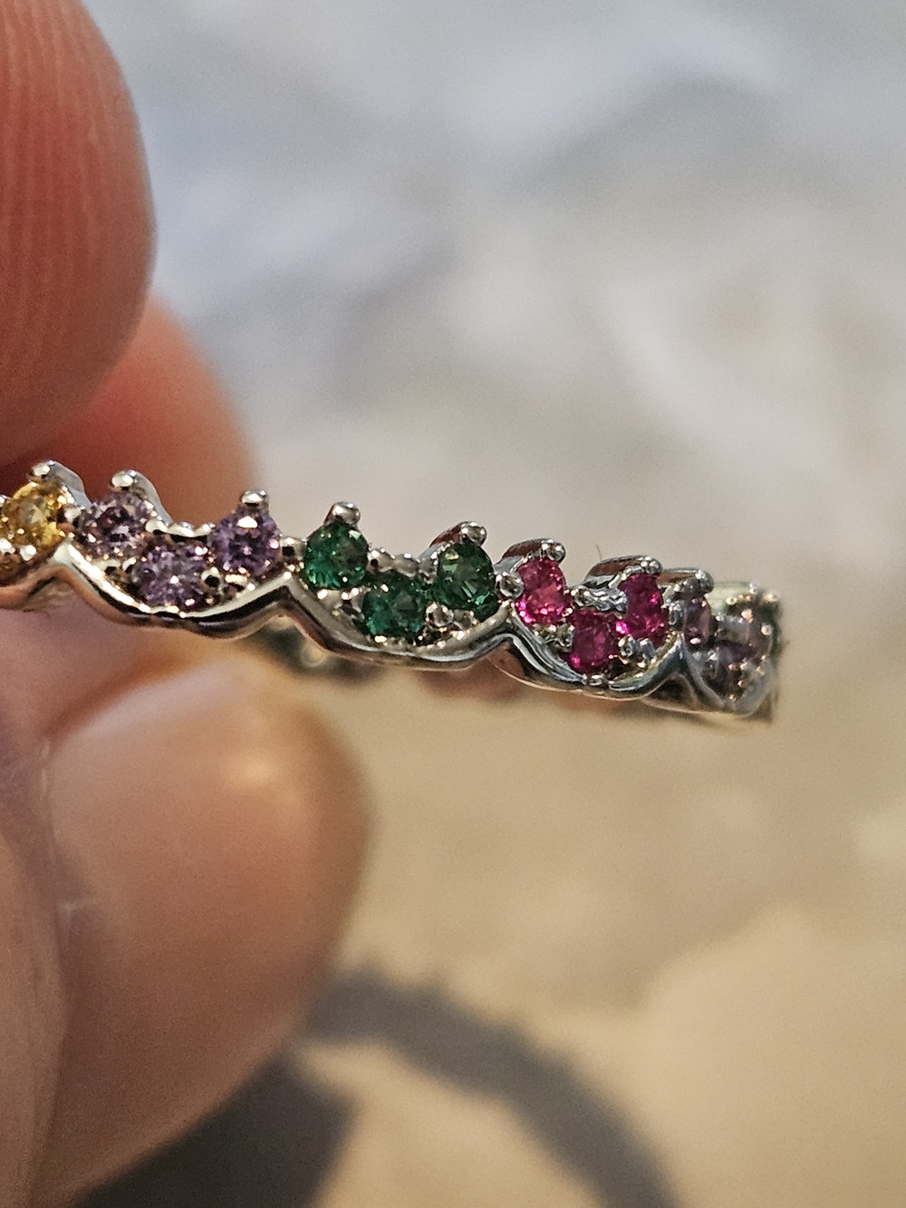 Multicolor Gemstone Wave Band Ring - Women Jewelry